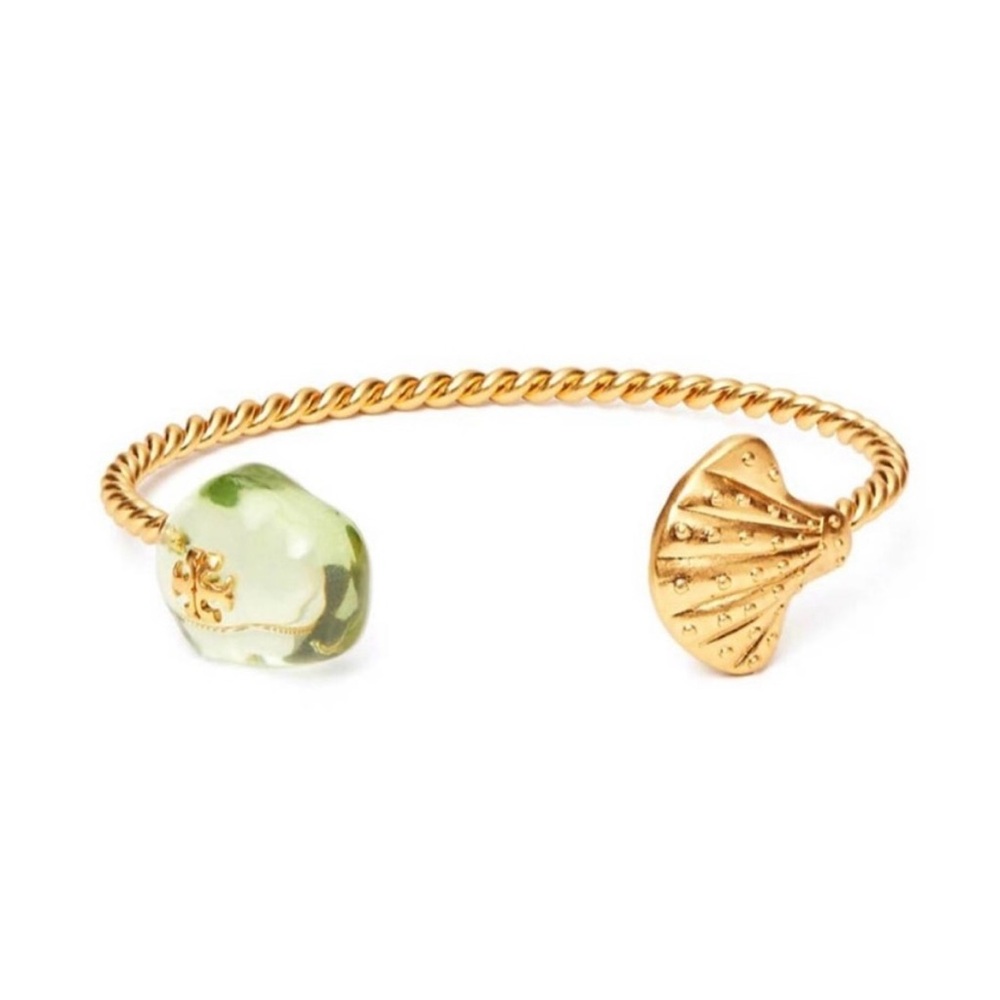 Tory Burch brass resin cuff bracelet green firm price